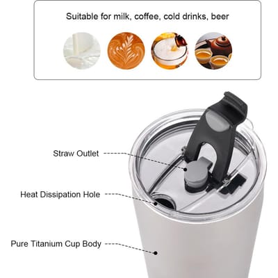 Tasse à thé en titane pour l'extérieur, Double paroi, bière de Camping, tasse d'eau de 500ml avec lèvre blanc