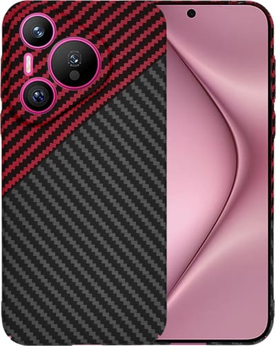 Hoesje geschikt voor Huawei Pura 70 - Techsuit Carbonite FiberShell Carbon Back Cover - Rood/Zwart