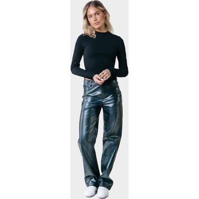 Colourful Rebel Russy Snake Vegan Leather High Waist Pants Atlantic Green Size: XS | Leather Pants Outlet | Dames | Groen