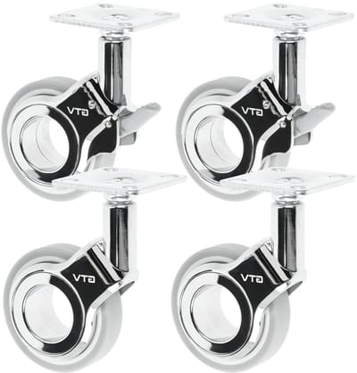 Meubelwielen Zwenkwielen - Wielen Set - Meubels Verplaatsen - Vloervriendelijk Geluidsarm - 60 mm Diameter - Grijs Mat Chroom