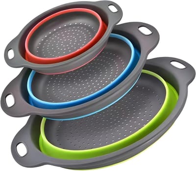 Siliconen Vergiet Set - Inklapbare Zeefjes - Groenten Afgieten - Ruimtebesparend Ontwerp - 3 4 5 Quart - Groen Blauw Rood