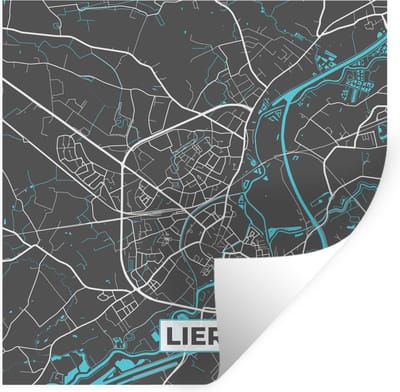 Muurstickers - Sticker Folie - België – Lier – Stadskaart – Kaart – Blauw – Plattegrond - 100x100 cm - Plakfolie - Muurstickers Kinderkamer - Zelfklevend Behang XXL - Zelfklevend behangpapier - Stickerfolie