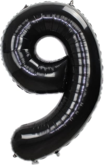 Folie Ballon Cijfer 9 Jaar Zwart 86Cm Verjaardag Folieballon Met Rietje