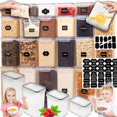 4Home - Pakket van 24 Voedselcontainers - 1688 - Voor Makaroni en Graan - Transparant Design