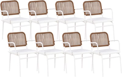 TACENO - Tuinstoel set van 8 - Wit/Bruin - Metaal/Aluminium