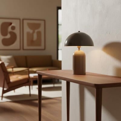 LUSENZ Asteri - Mushroom lamp 40 cm - E14 fitting - Retro design - Dressoir lamp - Taupe Metaal - Met aan/uit-schakelaar