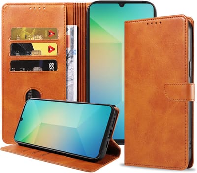 Geschikt voor Samsung Galaxy A06 Telefoonhoesje Kunstleer met Magnetisch lipje en Pasjeshouder Book Case met Klepje - Bruin - Smartphonica geschikt voor Samsung Galaxy A06