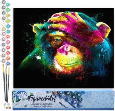 Figured'Art Schilderen op Nummer Volwassenen canvas Veelkleurige Aap - Handwerk acrylverf Kit DIY Compleet - 40x50cm zonder frame