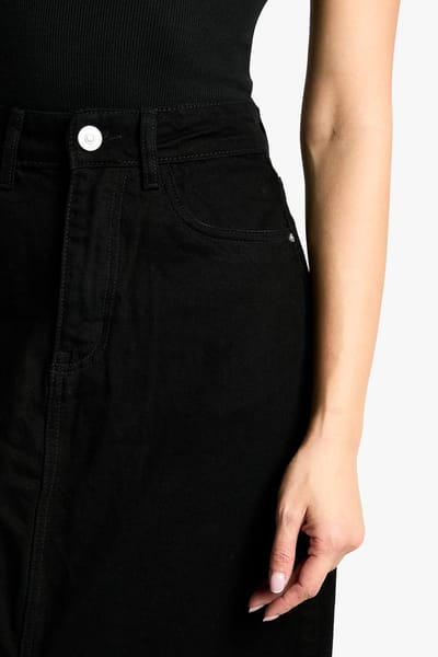 boohoo Dames Basic Split Front Denim Maxi Rok | Washed Black | Maat: 6