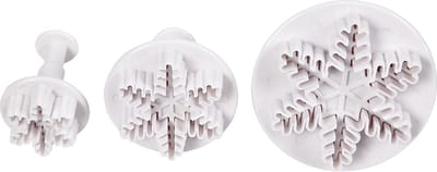 Uitsteekvormen met stempel, sneeuwvlok, d 3,2+4,8+6,5 cm, wit, 3 stuk