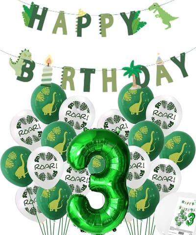 Cijfer Ballon 3 Jaar - Dinosaurus - Dino Mega pakket Ballonnen en Feestslinger - Groen - Helium Ballon - Snoes