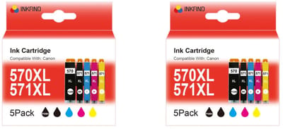INKFIND 570XL 571XL inktcartridge voor Canon 570XL 571XL PGI570XL CLI571XL PGI-570XL CLI-571XL inktcartridge multipack 10 stuks (2*5pack = foto Zwart x 2, Zwart x 2, Cyaan x 2, Magenta x 2, Geel x 2)