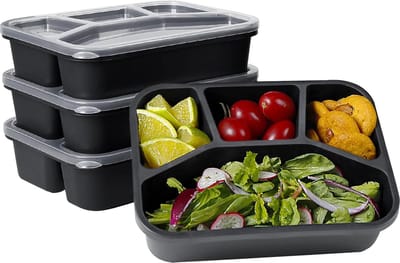 Lunchbox met deksel, herbruikbare bento-box van polypropyleen, 4 maaltijdboxen met 4 compartimenten, luchtdichte voedselbox voor kinderen en volwassenen, vaatwasser- en magnetronbestendig