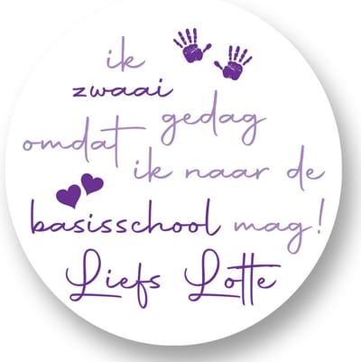 20x Basisschool Stickers Met Naam - Traktatiestickers - Paars - Afscheid - Gepersonaliseerd - Sluitstickers - Kinderfeest Traktatie - Uitdelen - Uitdeeltraktatie - Wensetiket - Rond - 40mm - Glossy sticker