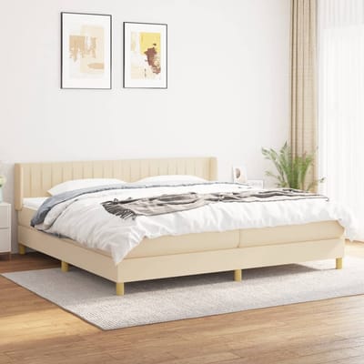 vidaXL - Boxspring - met - matras - stof - crèmekleurig - 200x200 - cm
