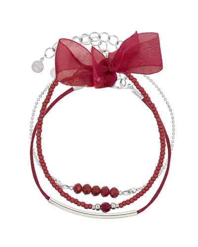 Mint15 Armbandenset 'Deep Red & Silver' - Handgemaakte armbanden rood / zilverkleur - Stainless Steel RVS/Roestvrij staal - Samengestelde cadeauset met 3 armbanden