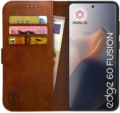 Rosso Element Geschikt voor Motorola Edge 60 Fusion | Wallet Book Case | Portemonnee Hoesje | 3 Pasjes | Magneetsluiting | Stand Functie | Bruin