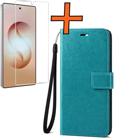 Hoes - Met Screenprotector - Geschikt voor Samsung Galaxy S26 Ultra - Luxe Pasjeshouder - Bookcase Portemonee - Flip Case - Kunstleer Book Case - Flipcase - Book Cover - Walletcase - PortemonneeHoes - Turquoise