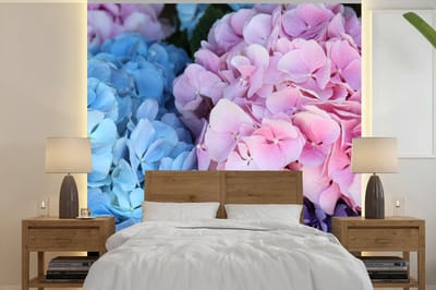 Behang - Fotobehang Bloemen - Struik - Hortensia - Botanisch - Breedte 300 cm x hoogte 300 cm