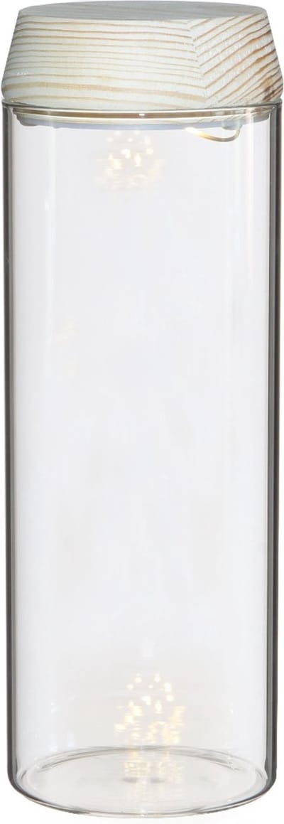 Glazen cilinder met LED in houten deksel 23cm hoog - 1 st
