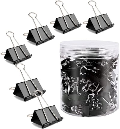 Dailygoods - 100 Stuks Foldback Clips Set Foldback Clips 25mm Zwart Binder Clips Metalen Clip voor Kantoor School Brief Paperclip Kantoorbenodigdheden