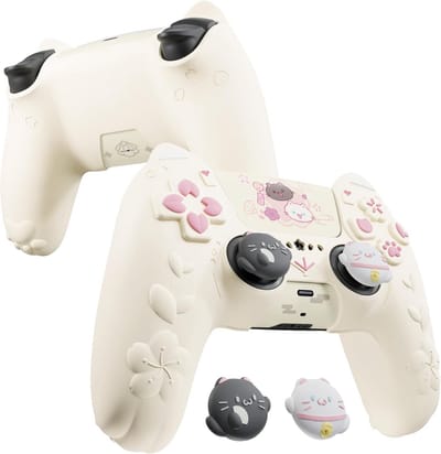 Siliconen Beschermhoes voor PS5 Controller met Antislip Grip en Joystickdoppen - Kawaii Katten Design