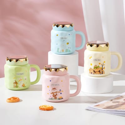 Verzegelde Beker met Deksel Hittebestendige Waterbeker Draagbare Huishoudbeker Cadeau Souvenir Keramische Beker Cadeau voor Stel 450ML white