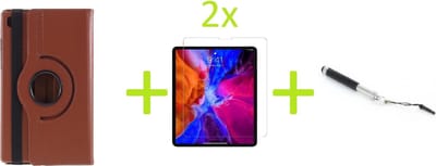 Book Cover Geschikt voor: Samsung Galaxy Tab A7 10.4 (2020) Multi Stand Case - 360 Draaibaar Tablet hoesje - Tablethoes - Bruin + 2x Screenprotector + Stylus
