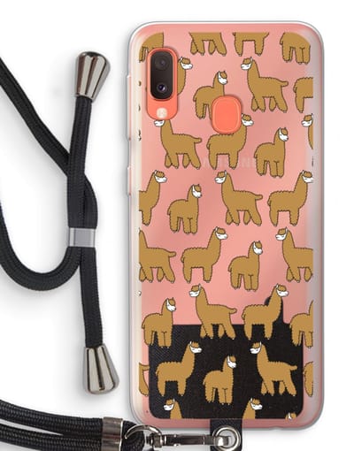 Case Company® - Hoesje met koord geschikt voor Samsung Galaxy A20e hoesje met Koord - Alpacas - Telefoonhoesje met Zwart Koord - Bescherming aan alle Kanten en Over de Schermrand