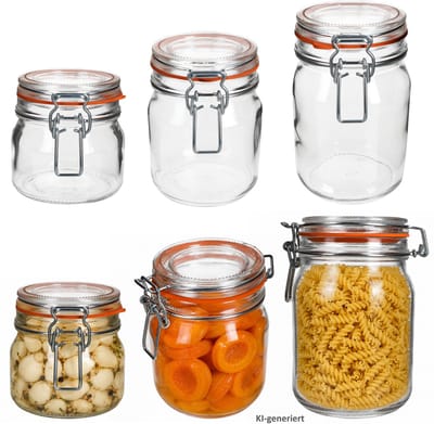6-delige set ODIN-inmaakpotten met beugelsluiting: 2x 0,5 l, 2x 0,75 l en 2x 1,0 l