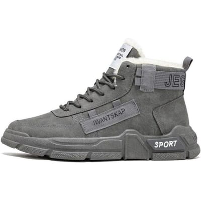 Abhoth Plus Velvet Winter Heren Laarzen Sneeuw Lichtgewicht Antislip Vetersluiting Outdoor Warmhouden Sneakers Hoge Top Katoen Hardloopschoenen 41 grijs