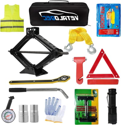 Schaarkrik Set - Autokrik Bandenwissel - Noodhulp Onderweg - 2 Ton Hefcapaciteit - 15 Delig - Zilver