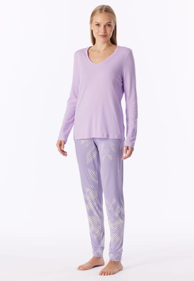 Lange pyjama van interlock met manchetten in de kleur orchid - Modern Nightwear 36