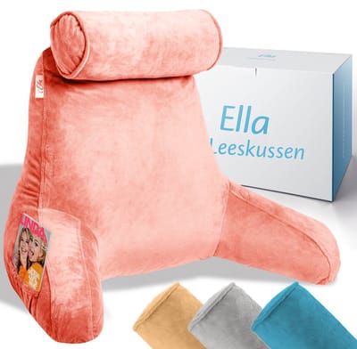 Ella Leeskussen XL - Memory Foam Relax Kussen voor in Bed - Zitkussen met Nekrol & Onderrug Ondersteuning - Bookseat - Fluweel Koraal Roze