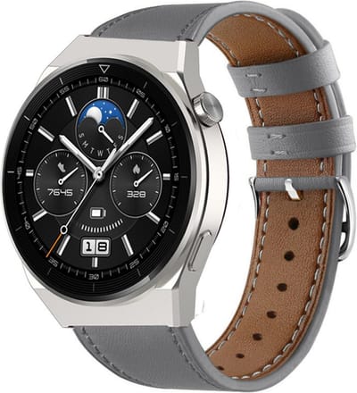 Strap-it Smartwatch bandje leer - geschikt voor Huawei GT / GT 2 / GT 3 / GT 3 Pro / GT 4 46mm / GT 5 & 5 Pro (46mm) / GT 2 Pro / GT Runner / Watch 3 (Pro) / Watch 4 (Pro) / Watch Ultimate - grijs