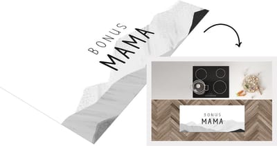 Keukenloper - Loper keuken - Spreuken - Quotes Bonus Mama - Stiefmoeder - Moeder - Moederdag cadeautje - zwart wit - 120x50 cm - Keukenloper vinyl