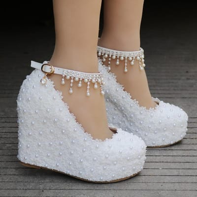 Bruidsschoenen met Kant en Kralen Sleehak Enkele Schoenen Bruidsschoenen met Kant en Kralen Sleehak Enkele Schoenen 39 gray