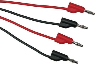 Velleman Aansluitsnoer, set, 2 stuks, banaanstekker, dubbel geïsoleerd, stapelbaar, kabellengte 100 cm, 4 mm, 30 V/6 A, zwart/rood