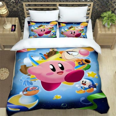 Game K-Kirby Dekbedovertrek Kussensloop Beddengoedset Volwassene Jongen Meisje Slaapkamerdecoratie Kinderen Cadeau Eenpersoons Tweepersoons Groot Formaat 135x200cm