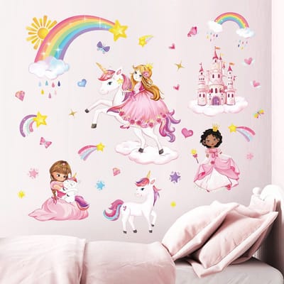 Cosensi- Muursticker Prinses Eenhoorn - Wanddecoratie Kinderkamer - Muurstickers Babykamer - Waterdicht - Zelfklevend - Hoogwaardige PVC