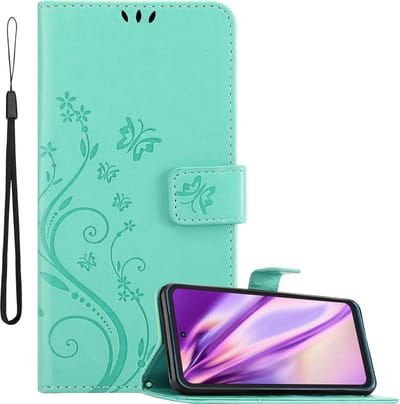 Cadorabo Hoesje geschikt voor Nokia XR20 in BLOEMEN TURKOOIS - Beschermhoes in bloemmotief met magnetische sluiting, standfunctie en kaartsleuven Book Case Cover Etui