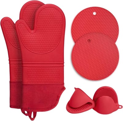 BOTC Siliconen Ovenwanten - Pannenlappen - 6 Stuks - Ovenhandschoenen - Hittebestendig tot 260 °C - Rood