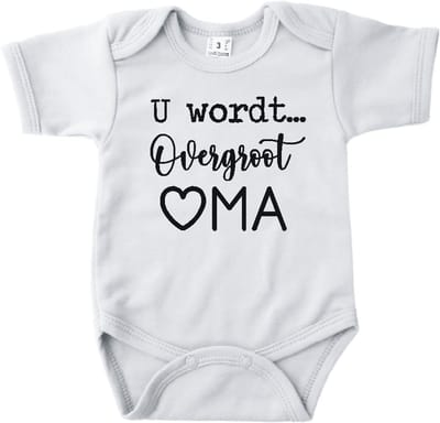 Baby romper met tekst zwangerschap aankondiging | U wordt overgroot oma | Wit | korte mouw | maat 56 cadeautje zwangerschap aankondiging bekendmaking |Cadeautje 100% katoen.