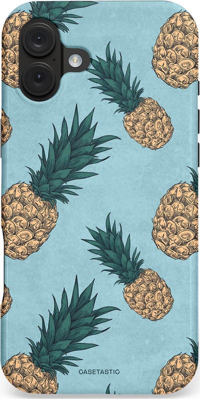 Casetastic hoesje geschikt voor Apple iPhone 16 Plus - MagSafe - Dubbellaagse bescherming - Tropische Ananas - Fashion Case - Lichtblauw Taupe Donkergrijs