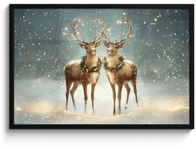 Poster in lijst - Fotolijst 90x60 cm - Posters - Kerstmagie - Winterwoud - Rendier - Posterlijst zwart - Decoratie - Wanddecoratie woonkamer - Muurdecoratie slaapkamer - Kerstversiering - Kerstdecoratie voor binnen - Kerstmis