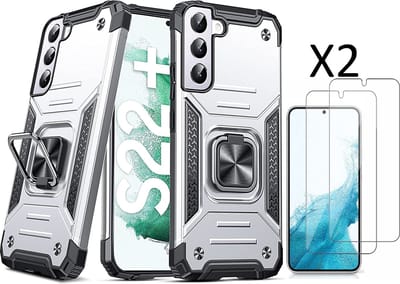 Hoesje Geschikt Voor Samsung Galaxy S22 Plus Hoesje Heavy Duty Armor Hoesje Zliver - Galaxy S22 Plus hoesje Kickstand Ring cover met Magnetisch Auto Mount - Hoesje Geschikt Voor Samsung Galaxy S22 Plus screenprotector 2 pack