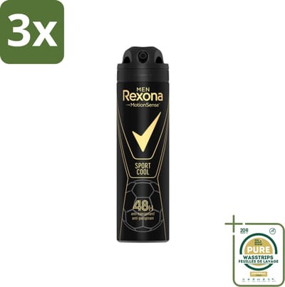 3 x Rexona Men - Sport Cool - Deodorant Spray - Anti Transpirant - 150 ml - Grootverpakking - Sport Deodorant - Voetbal Deodorant - Anti Transpirant Spray - Frisheid Voor Sport - Motion Sense Deodorant