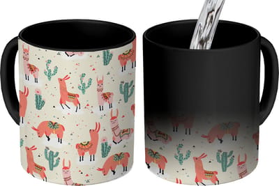 Magische Mok - Foto op Warmte Mokken - Koffiemok - Lama - Patronen - Cactus - Magic Mok - Beker - 350 ML - Theemok