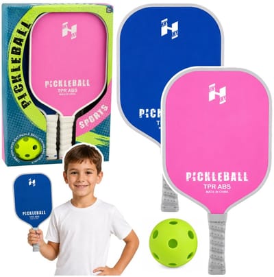 Playos® - Pickleball - Blauw / Roze - voor Kinderen en Volwassenen - Buitenspeelgoed - Racketsport - Camping - Kamperen - Tennis