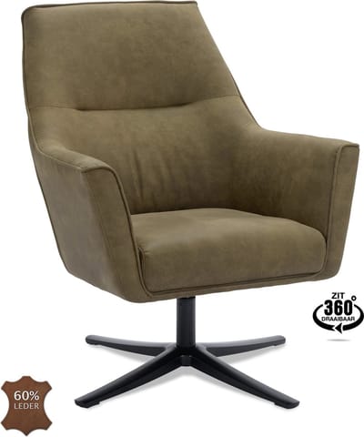 Icon Living - Fauteuil Bodi - Draaivoet zwart - Microleder Bull Moss